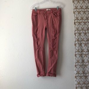 reddish pink distressed denim size 9